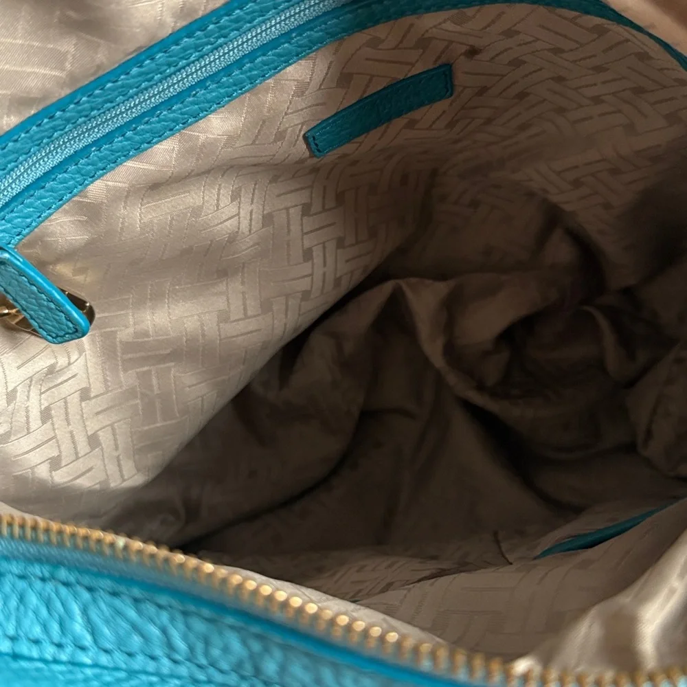 Cole Haan Rouched Large Hobo Turquoise Peacock Blue Pebbled Leather